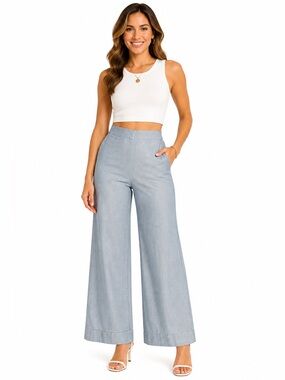Signature 8 High Waisted Light Wash Wide Leg Palazzo Denim Jeans
